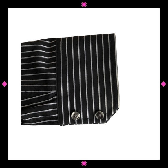 MEN'S LONG SLEEVE BLACK DRESS SHIRT WITH WHITE STRIPES BY BOSS 15 34/35 - Picture 5 of 6